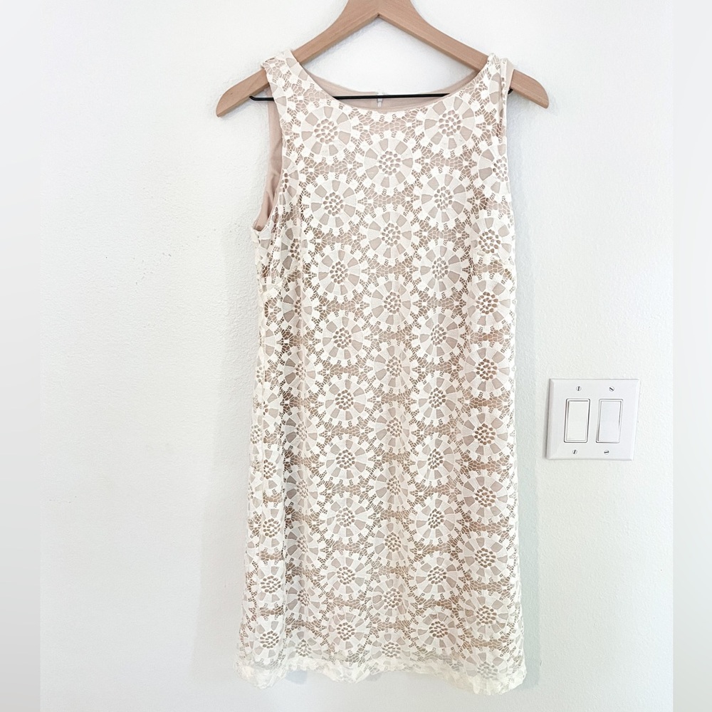 Off White Crochet Patterned Dress - image 1